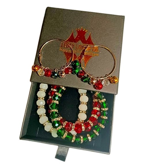 NWT Jingling Holiday Jingle Bell Hoop Earrings, Crystal Bracelet SET - Picture 2 of 4